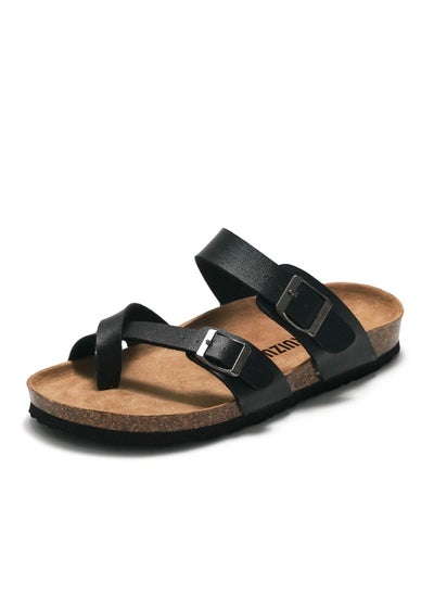 Buy Casual Buckle Sandals Men's Beach Shoes Women's Cork Slippers Black in UAE