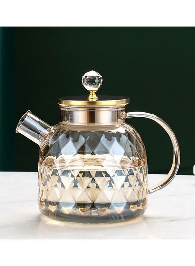 Buy Heat Resistant Borosilicate Diamond Pattern Glass Teapot With Stainless Steel Strainer Lid And Infuser, 1200 ML in UAE
