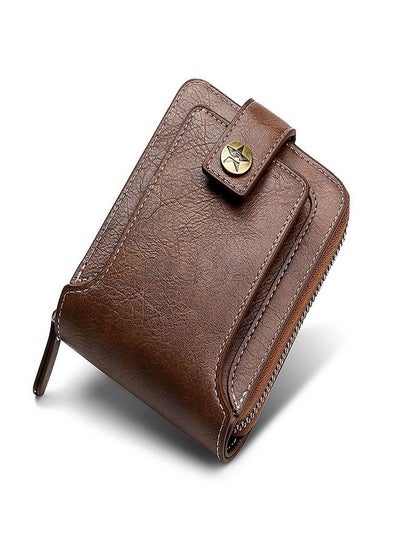 Buy Men's Short Wallet Fashion Retro Multifunctional Wallet Zipper Buckle 30% Card Bag in Saudi Arabia