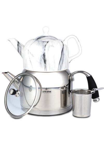 Buy 2Litre Induction Bottom Kettle with 0.8 Liter Porcelain Teapot - 18/10 Stainless Steel Kettle with Food Grade Porcelain Teapot - Easy Grip Rubberized Handle in UAE