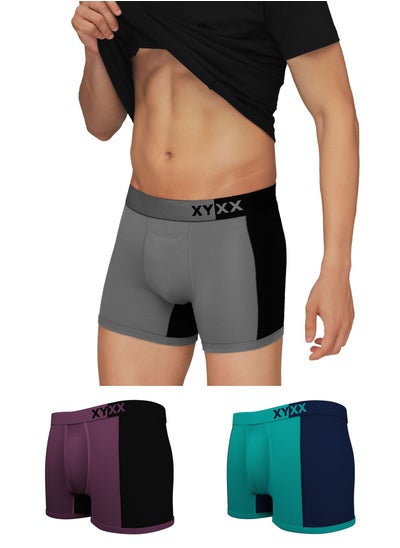 Buy Pack of 3 Dualist Intellisoft Micro Modal Color Blocked Colorblock Men Trunk in UAE