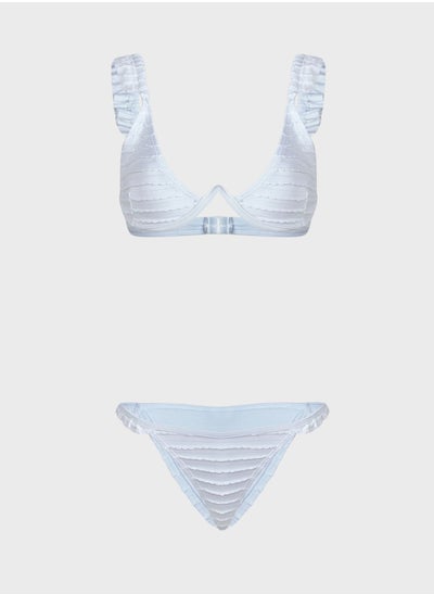 Buy Textured Plunge Neck Bikini Set in Saudi Arabia