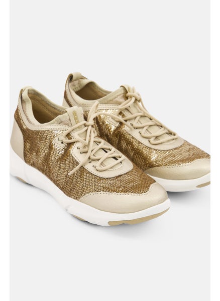 اشتري Women Lace Up Casual Shoes, Gold في الامارات