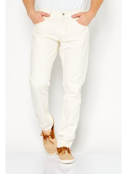 Buy Men Relaxed  Fit Plain Non-Stretchable Denim, Beige in UAE