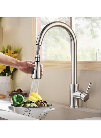 اشتري Professional Water Saving Kitchen Stainless Steel Pull Out Tap Faucet, Kitchen Sink Hot And Cold Water Faucet, Single Handle Faucet, 360 Degree Rotating with 2 Spraying Modes في السعودية