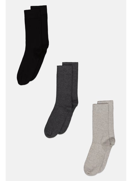 Buy Men 3 Pair Plain Formal Socks, Black/Grey in UAE