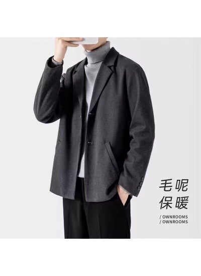 Buy Woolen coat mens winter thickened design light familiar loose top short casual Korean style suit woolen coatGray Gray in UAE