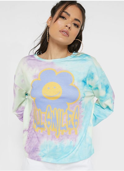 Buy Tie Dye Floral Drop Shoulder Sweatshirt in Saudi Arabia