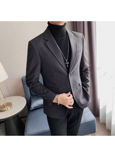 Buy 2024 New woolen suit mens autumn and winter fashion casual solid color coat jacketGray Gray in Saudi Arabia