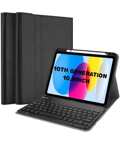 Buy iPad Keyboard Case For iPad 10 Generation, Detachable Wireless Bluetooth Trackpad Keyboard, Smart Folio Cover With Pencil Holder, Fit For iPad 10th Generation 10.9inch - 2022 in UAE