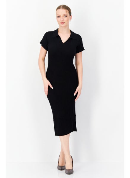 Buy Woman Plain Midi Dress, Black in UAE