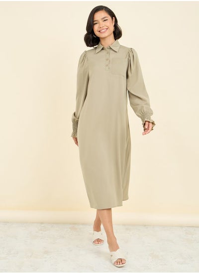 Buy Pocket Detail Collared Woven Shift Midi Dress in Saudi Arabia