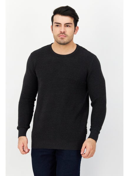 اشتري Men Crew Neck Textured Sweatshirt, Charcoal في السعودية