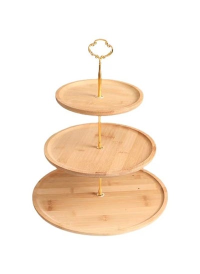 Buy 3-Tier Plate Stand With Handle Bamboo 29.5x27cm in Saudi Arabia