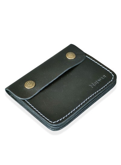 Buy Genuine Leather Wallet Card Slots Coin Purse Pouch Wallet 3 Pockets for Men Cowhide Leather - Black in Egypt