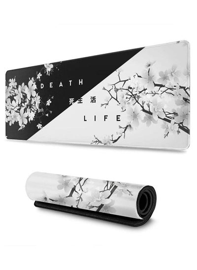 Buy Black and white cherry blossom oversized mouse pad with Chinese-style design, suitable for gaming, computer keyboard, desktop, and anime mouse pad. in Saudi Arabia