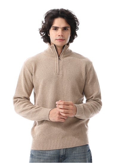 Buy Half-Zipper Long Sleeves Knitted Sweater_Beige in Egypt