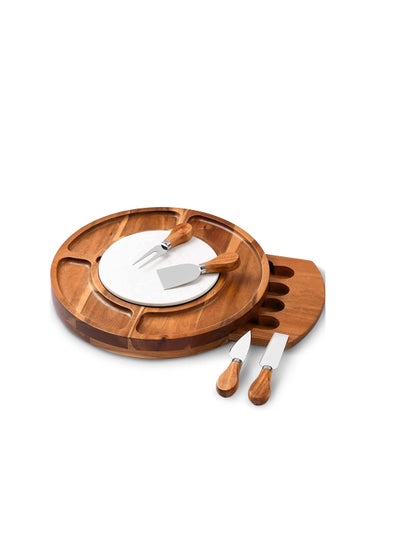 اشتري Cheese Board Set Charcuterie Boards Acacia Round Platter Serving Tray Charcuttery Meat Platter With Knife Set with Marble Plate Gifts For Mother’s Day Housewarming Wedding Anniversary في الامارات