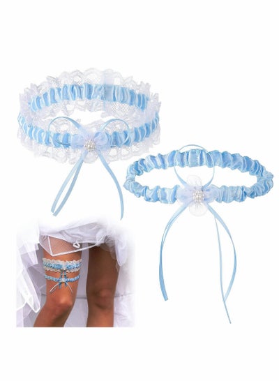 Buy Blue Bridal Garter, 2Pcs Lace Garter Belts, Lace Wedding Garters with Flower in Saudi Arabia