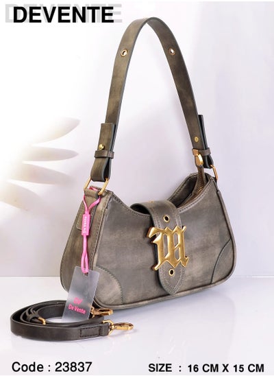 Buy Vintage grey Leather quilted bag with distinctive gold-tone metal accents in Egypt