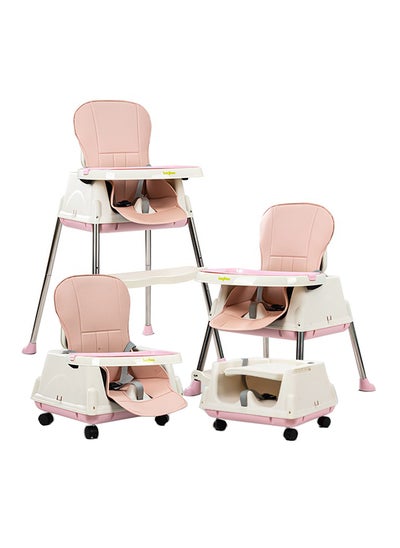 Buy 4 In 1 Baby Adjustable High Chair With Footrest, Tray And Belt For 6 Months to 3 Years, Pink in UAE