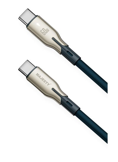 اشتري "ماجيستي كيبل USB-C إلى USB-C نايلون مضفر 60 واط (20V/3A) - شحن سريع مصنوع من خليط الزنك لأيفون 15، ماك بوك برو/اير، جالكسي S24 الترا، هواوي - 1 متر" كحلي في السعودية