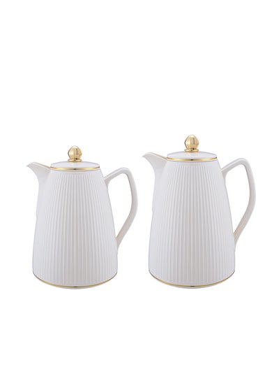 Buy 2-Piece Tea/Coffee Flask Set 0.6L & 1L Beige/Gold in Saudi Arabia