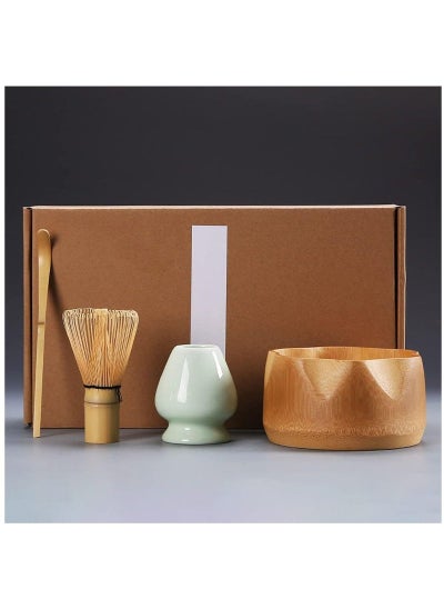 Buy 4 Piece Matcha Set, Traditional Tea Service with Bamboo Bowl, Scoop, Prong Matcha Whisk and Holder in Saudi Arabia