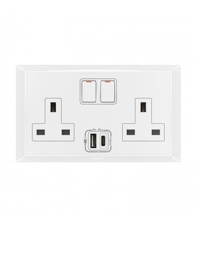 اشتري 13A Switch Socket 2Gang + USB A-Type + C-Type Belanko White في الامارات