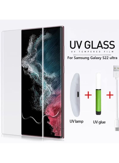 Buy Samsung Galaxy S22 Ultra UV Screen Protector 6D Tempered Glass 9H Adhesive Nano Liquid UV Glue Full Coverage Clear in UAE