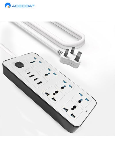 Buy Universal Extension Lead with Multiple Function,UK Plug 3 Pin Socket Outlet with 6 Gang | 3 USB Port | 1 Type-C Port, 200CM Electric Socket Mains Strip for Home,Kitchen,Travel and Office (Black) in Saudi Arabia