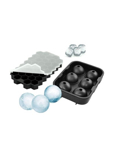 Buy Ice Cube Trays 2 Pack Silicone Ice Ball and Ice Tray with Cover Easy Release 37 Hexagonal Cubes and 6 Balls for Drinks Food Grade Black in UAE