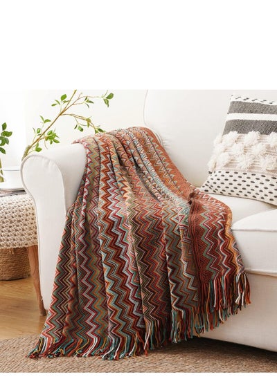 Buy Boho Throw Blanket,Rust Red Throw Blankets for Couch Bed Sofa,Knitted Tassel Blanket Throw, Lightweight Blanket,Decorative Blankets,50x90inch in Saudi Arabia