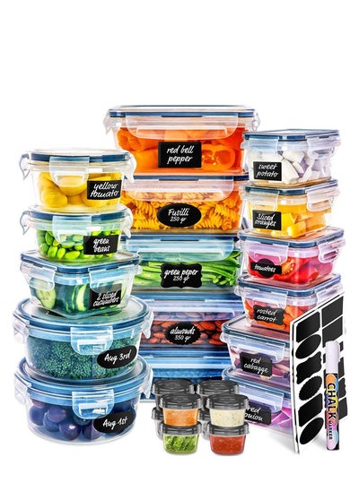 اشتري 24 Pack Food Storage Container Set, Plastic Storage Box with Labels and Chalkboard Markers, Kitchen Containers for Pantry Organization في السعودية