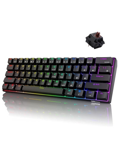 Buy RK61 Three Mode 2.4Ghz Wireless/Bluetooth/Wired 60% Mechanical Keyboard, 61 Keys RGB Brown Switch Gaming Keyboard With Software For Win/Mac in UAE