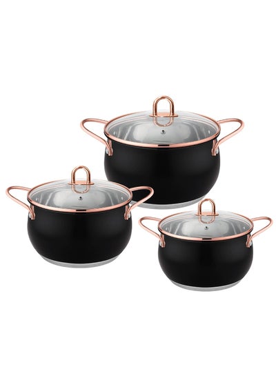 اشتري Stainless Steel 201 Cooking Pot Set 6 Pcs-Turkey, Cooware Set with Lid, Pots and Pans Sets, Good For All Cooker, Black (18/20/24cm) في السعودية