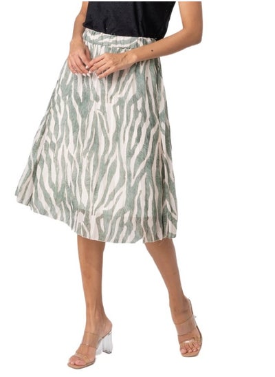 اشتري Green and White Zebra Print Midi Skirt - High-Waisted A-Line Skirt في الامارات