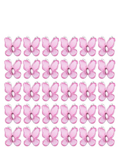 Buy 50 Pack Sheer Mesh Wire Glitter Butterfly Butterfly with Gem for Home and Wedding Decoration Party Wall Decorations (Pink) in UAE