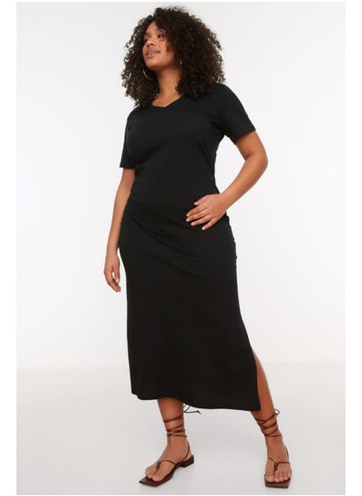 اشتري Black V-Neck Slit Knitted Dress TBBSS22AH0163 في مصر