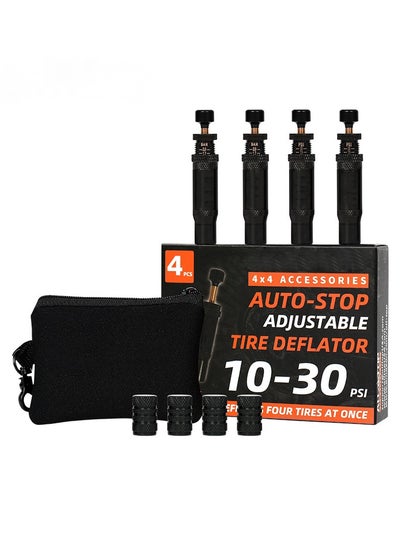 Buy Adjustable Auto-Stop Tire Deflator Valve Kit, 10-30 PSI Air Down Tool Offroad Accessories, 4 Pcs in UAE