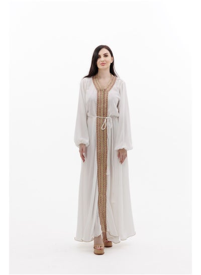 اشتري SOLID WHITE COLOUR POLYESTER WITH THIN BELT ARABIC JALABIYA DRESS في الامارات