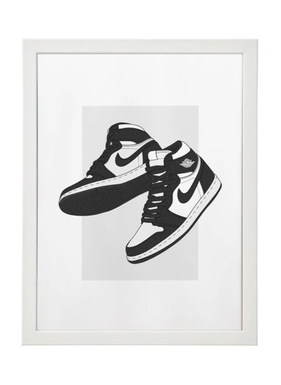 اشتري ملصق حذاء رياضي Nike Air Jordan 1 باللونين الأبيض والأسود مع إطار مقاس 30x40 سم في الامارات