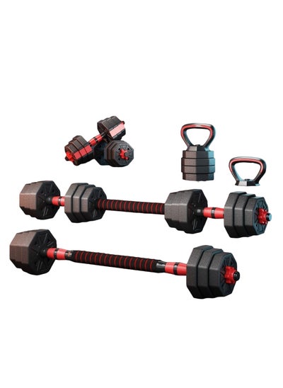 Buy Adjustable Weightlifting Set PE and Cement Dumbbells Barbells and Kettlebell 30KG in UAE