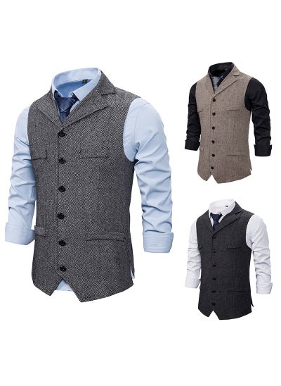 Buy Mens Herringbone Single Breasted VestBlack Black in Saudi Arabia