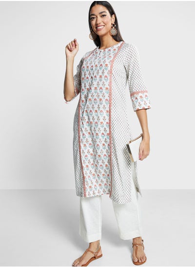 Buy Floral Printed Tiered Kurti in UAE