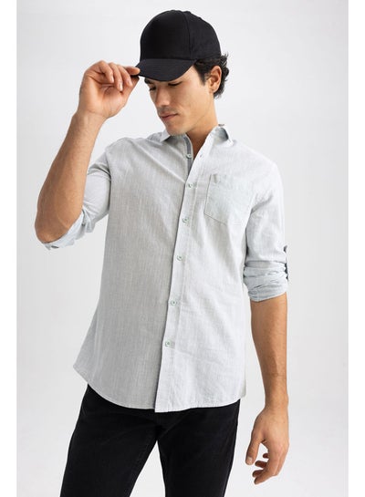 Buy Man Slim Fit Polo Neck Woven Long Sleeve Shirt in Egypt