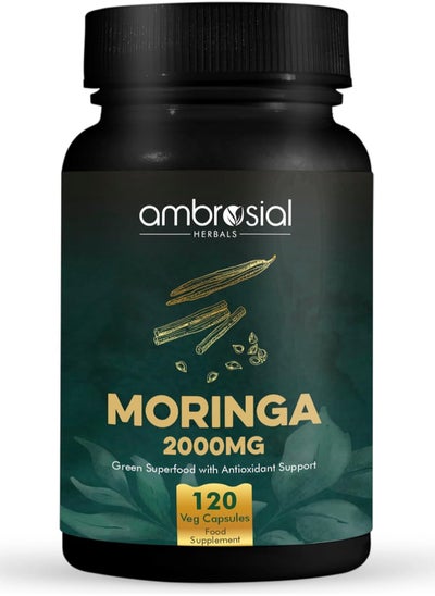 Buy Ambrosial Premium Organic Moringa Capsules 2000MG - High Strength Antioxidant Superfood Supplement for Energy and Wellness - 120 Veg Capsules in UAE