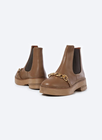 Buy Ankle Boots Constructed From Leather With Gold Accessories in Egypt