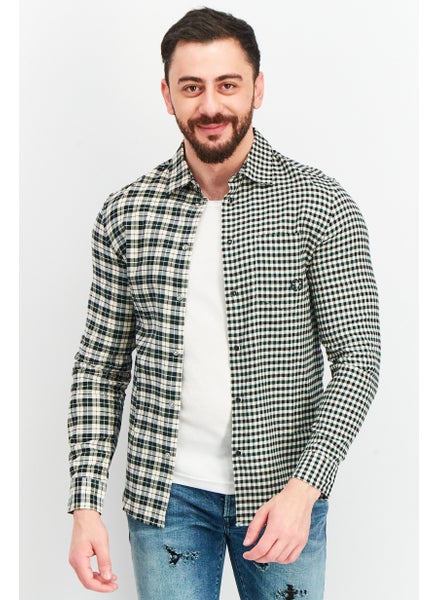 اشتري Men Regular Fit Checkered Long Sleeves Casual Shirt, Black/Beige في السعودية