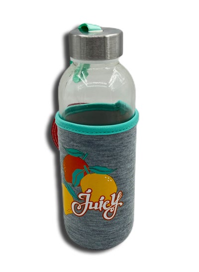 Buy Drinking Glass Bottle With A Printed Nylon Sleeve 400ml in UAE